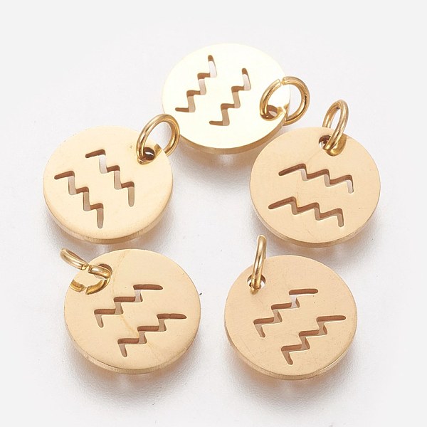 PandaHall 304 Stainless Steel Pendants, with Jump Ring, Laser Cut, Flat Round with Constellation/Zodiac Sign, Golden, Aquarius, 12x1mm, Hole...
PandaHall 304 Stainless Steel Pendants, with Jump Ring, Laser Cut, Flat Round with Constellation/Zodiac Sign, Golden, Aquarius, 12x1mm, Hole...