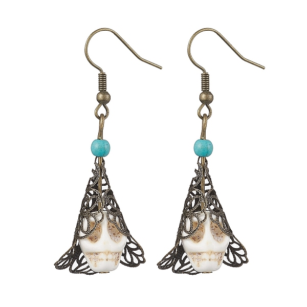 PandaHall Synthetic Turquoise Dangle Earrings, with Brass Cone and Iron Earring Hooks, Spider & Web, for Halloween, Antique Bronze, 54x20mm..., White
PandaHall Synthetic Turquoise Dangle Earrings, with Brass Cone and Iron Earring Hooks, Spider & Web, for Halloween, Antique Bronze, 54x20mm..., White