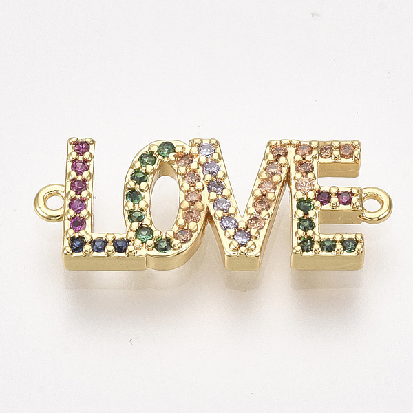 PandaHall Brass Micro Pave Cubic Zirconia Links, Word Love, Colorful, Golden, 8.5x22x2.5mm, Hole: 0.8mm Brass+Cubic Zirconia Word
PandaHall Brass Micro Pave Cubic Zirconia Links, Word Love, Colorful, Golden, 8.5x22x2.5mm, Hole: 0.8mm Brass+Cubic Zirconia Word