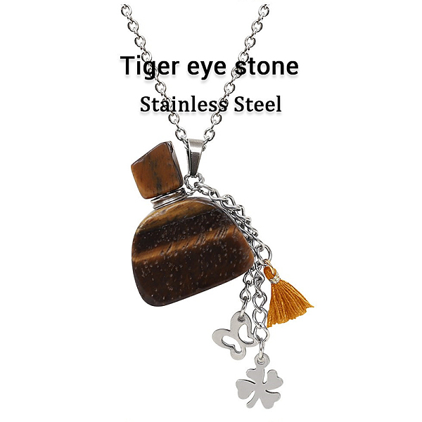 PandaHall Natural Tiger Eye Perfume Bottle Pendant Necklace with Staninless Steel Butterfly Flower and Tassel Charms, Essential Oil Vial...
PandaHall Natural Tiger Eye Perfume Bottle Pendant Necklace with Staninless Steel Butterfly Flower and Tassel Charms, Essential Oil Vial...