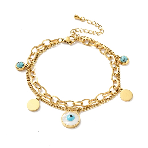 PandaHall Ion Plating(IP) 304 Stainless Steel Chain Multi-strand Bracelet, Shell Evil Eye and Synthetic Turquoise Charm Bracelet for Women...
PandaHall Ion Plating(IP) 304 Stainless Steel Chain Multi-strand Bracelet, Shell Evil Eye and Synthetic Turquoise Charm Bracelet for Women...
