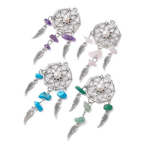 PandaHall Mixed Gemstone Chip Big Pendants, Antique Silver Plated Alloy Woven Web/Net with Feather Charms, with Natural Cultured Freshwater...
PandaHall Mixed Gemstone Chip Big Pendants, Antique Silver Plated Alloy Woven Web/Net with Feather Charms, with Natural Cultured Freshwater...