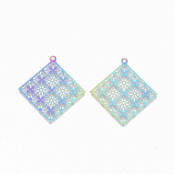 PandaHall Ion Plating(IP) 201 Stainless Steel Filigree Pendants, Etched Metal Embellishments, Rhombus, Rainbow Color, 38x36x0.3mm, Hole...
PandaHall Ion Plating(IP) 201 Stainless Steel Filigree Pendants, Etched Metal Embellishments, Rhombus, Rainbow Color, 38x36x0.3mm, Hole...