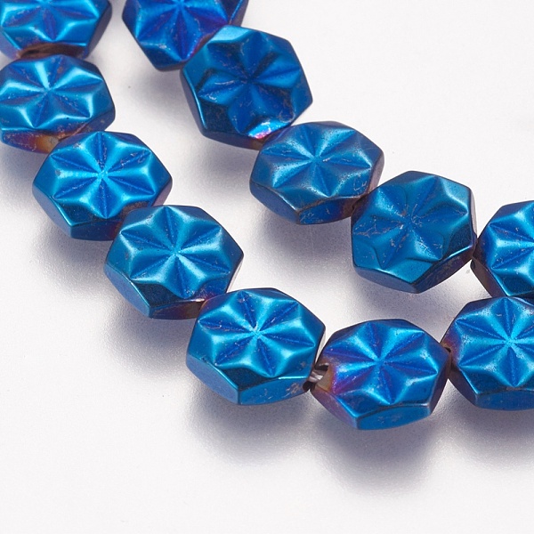 PandaHall Electroplated Non-magnetic Synthetic Hematite Beads Strands, Grade AA, Hexagon with Flower, Blue Plated, 9x8x2.5~3mm, Hole: 1mm...
PandaHall Electroplated Non-magnetic Synthetic Hematite Beads Strands, Grade AA, Hexagon with Flower, Blue Plated, 9x8x2.5~3mm, Hole: 1mm...