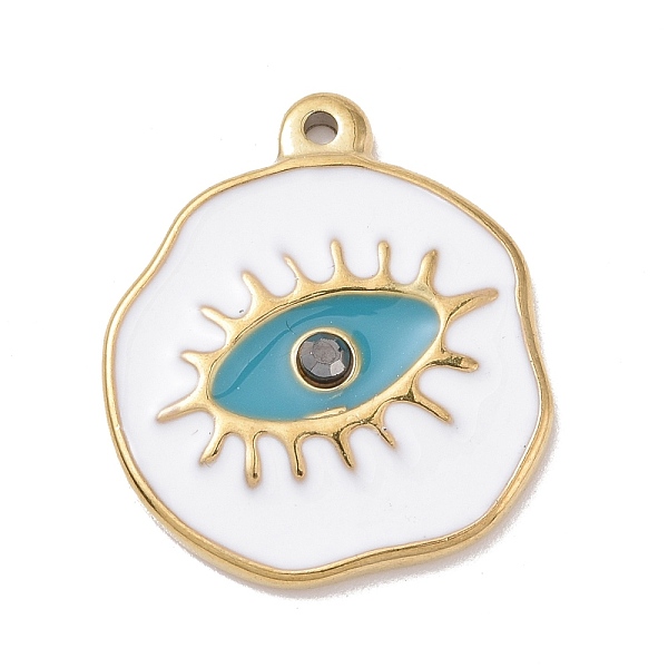 PandaHall 304 Stainless Steel Pendants, with Rhinestone and Enamel, Flat Round with Horse Eye, Golden, Teal, 22x19x3mm, Hole: 1.2mm..., Cyan
PandaHall 304 Stainless Steel Pendants, with Rhinestone and Enamel, Flat Round with Horse Eye, Golden, Teal, 22x19x3mm, Hole: 1.2mm..., Cyan