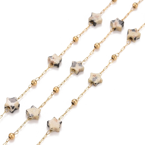 PandaHall Ion Plating(IP) 304 Stainless Steel Satellite Chains, with Natural Dalmatian Jasper Star Beaded, Unwelded, with Spool, Golden...
PandaHall Ion Plating(IP) 304 Stainless Steel Satellite Chains, with Natural Dalmatian Jasper Star Beaded, Unwelded, with Spool, Golden...