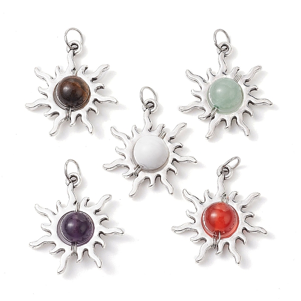 PandaHall Natural Mixed Stone Round Pendants, Tibetan Style Alloy Sun Charms with 304 Stainless Steel Jump Rings, Antique Silver...
PandaHall Natural Mixed Stone Round Pendants, Tibetan Style Alloy Sun Charms with 304 Stainless Steel Jump Rings, Antique Silver...