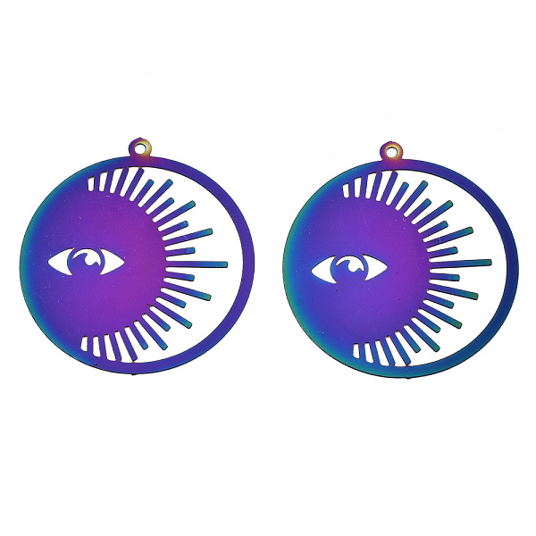 PandaHall Ion Plating(IP) 201 Stainless Steel Filigree Pendants, Etched Metal Embellishments, Ring with Evil Eye, Rainbow Color...
PandaHall Ion Plating(IP) 201 Stainless Steel Filigree Pendants, Etched Metal Embellishments, Ring with Evil Eye, Rainbow Color...