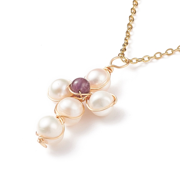 PandaHall Natural Amethyst & Pearl Braided Cross Pendant Necklace, 304 Stainless Steel Wire Wrap Jewelry for Women, 17.72 inch(45cm)...
PandaHall Natural Amethyst & Pearl Braided Cross Pendant Necklace, 304 Stainless Steel Wire Wrap Jewelry for Women, 17.72 inch(45cm)...