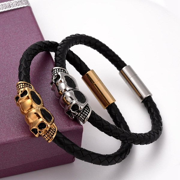 PandaHall Retro Leather Cord Bracelets, with 304 Stainless Steel Skull Findings and Magnetic Clasps, Mixed Color, 210mm Leather
PandaHall Retro Leather Cord Bracelets, with 304 Stainless Steel Skull Findings and Magnetic Clasps, Mixed Color, 210mm Leather