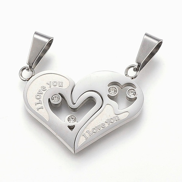 PandaHall 304 Stainless Steel Rhinestone Split Pendants, Heart with Word I Love You, For Valentine's Day, Stainless Steel Color, 23x30x2mm..., Clear
PandaHall 304 Stainless Steel Rhinestone Split Pendants, Heart with Word I Love You, For Valentine's Day, Stainless Steel Color, 23x30x2mm..., Clear