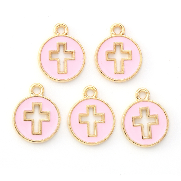 PandaHall Light Gold Plated Alloy Enamel Pendants, Flat Round with Cross, Pearl Pink, 15x12x1.5mm, Hole: 1.6mm Alloy+Enamel Others
PandaHall Light Gold Plated Alloy Enamel Pendants, Flat Round with Cross, Pearl Pink, 15x12x1.5mm, Hole: 1.6mm Alloy+Enamel Others