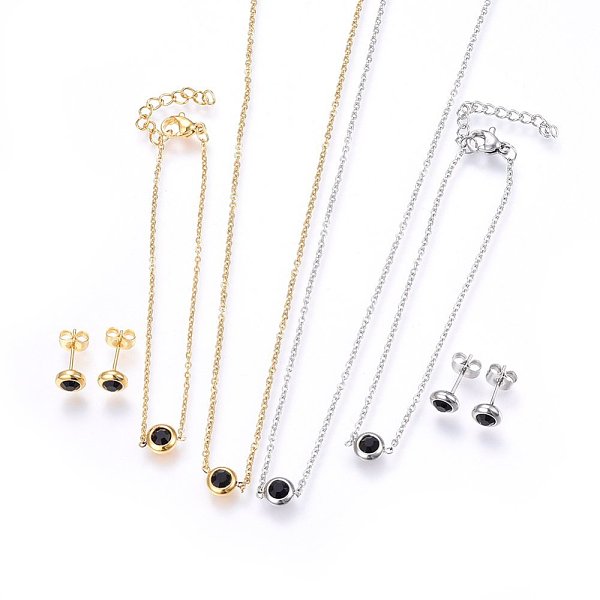 PandaHall 304 Stainless Steel Jewelry Sets, Pendant Necklaces & Stud Earrings & Bracelets, with Rhinestones, Flat Round, Black, Mixed Color...
PandaHall 304 Stainless Steel Jewelry Sets, Pendant Necklaces & Stud Earrings & Bracelets, with Rhinestones, Flat Round, Black, Mixed Color...
