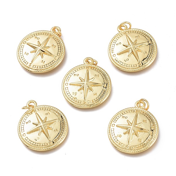 PandaHall Brass Pendants, with Jump Rings, Compass, Real 18K Gold Plated, 21.5x18.7x4mm, Hole: 3.2mm Brass Flat Round
PandaHall Brass Pendants, with Jump Rings, Compass, Real 18K Gold Plated, 21.5x18.7x4mm, Hole: 3.2mm Brass Flat Round