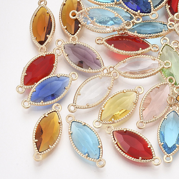 PandaHall Glass Links, with Light Gold Plated Eco-Friendly Alloy Findings, Faceted, Horse Eye, Mixed Color, 21x9x4mm, Hole: 1.2mm..., Multicolor
PandaHall Glass Links, with Light Gold Plated Eco-Friendly Alloy Findings, Faceted, Horse Eye, Mixed Color, 21x9x4mm, Hole: 1.2mm..., Multicolor