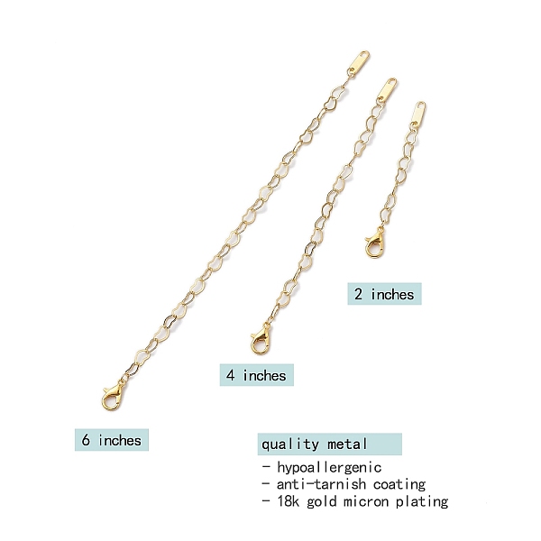 PandaHall 3Pcs 3 Styles Brass Lobster Claw Clasps, with Brass Link Chains, Golden, 62~166mm, 1pc/style Brass
PandaHall 3Pcs 3 Styles Brass Lobster Claw Clasps, with Brass Link Chains, Golden, 62~166mm, 1pc/style Brass