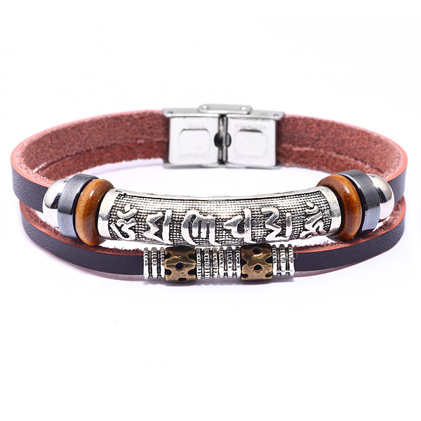 PandaHall Leather Cord Multi-strand Bracelets, with Synthetic Hematite, Alloy Findings and Stainless Steel Clasps, Om Mani Padme Hum, Mixed..., Brown
PandaHall Leather Cord Multi-strand Bracelets, with Synthetic Hematite, Alloy Findings and Stainless Steel Clasps, Om Mani Padme Hum, Mixed..., Brown