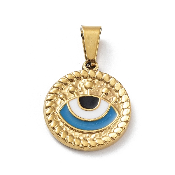 PandaHall Ion Plating(IP) 304 Stainless Steel Pendants, with Enamel, Golden, Flat Round with Evil Eye Charm, Steel Blue, 18.5x16.5x2mm, Hole...
PandaHall Ion Plating(IP) 304 Stainless Steel Pendants, with Enamel, Golden, Flat Round with Evil Eye Charm, Steel Blue, 18.5x16.5x2mm, Hole...