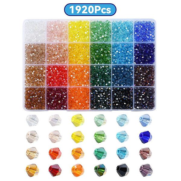 PandaHall 3600Pcs 24 Colors Transparent Electroplate Glass Beads, AB Color Plated, Faceted, Bicone, Mixed Color, 4x4mm, Hole: 0.8mm, about..., Multicolor
PandaHall 3600Pcs 24 Colors Transparent Electroplate Glass Beads, AB Color Plated, Faceted, Bicone, Mixed Color, 4x4mm, Hole: 0.8mm, about..., Multicolor