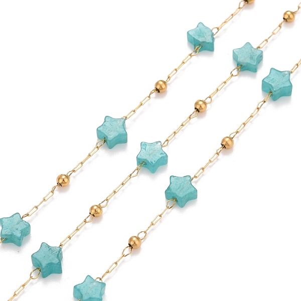 PandaHall Ion Plating(IP) 304 Stainless Steel Satellite Chains, with Natural Amazonite Star Beaded, Unwelded, with Spool, Golden, 4x4x2mm...
PandaHall Ion Plating(IP) 304 Stainless Steel Satellite Chains, with Natural Amazonite Star Beaded, Unwelded, with Spool, Golden, 4x4x2mm...