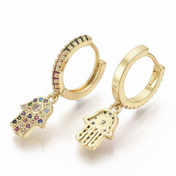 PandaHall Brass Micro Pave Colorful Cubic Zirconia Dangle Hoop Earrings, Hamsa Hand/Hand of Fatima/Hand of Miriam, Real 16K Gold Plated...
PandaHall Brass Micro Pave Colorful Cubic Zirconia Dangle Hoop Earrings, Hamsa Hand/Hand of Fatima/Hand of Miriam, Real 16K Gold Plated...
