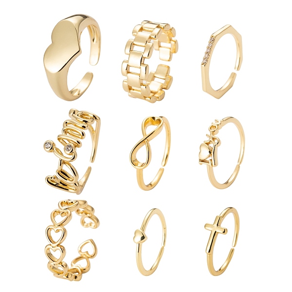 PandaHall 9Pcs 9 Style Brass Cuff Rings, Open Rings, Long-Lasting Plated, for Finger Rings, Word & Heart & Octagon & Infinity & Cross &...
PandaHall 9Pcs 9 Style Brass Cuff Rings, Open Rings, Long-Lasting Plated, for Finger Rings, Word & Heart & Octagon & Infinity & Cross &...