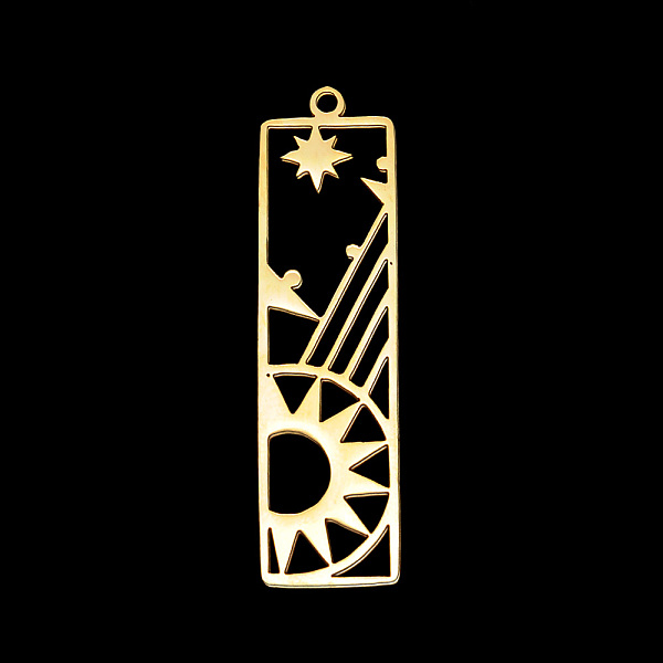 PandaHall Vacuum Plating 201 Stainless Steel Pendants, Laser Cut, Rectangle with Sun & Star, Golden, 41x11x1mm, Hole: 1.5mm 201 Stainless...
PandaHall Vacuum Plating 201 Stainless Steel Pendants, Laser Cut, Rectangle with Sun & Star, Golden, 41x11x1mm, Hole: 1.5mm 201 Stainless...