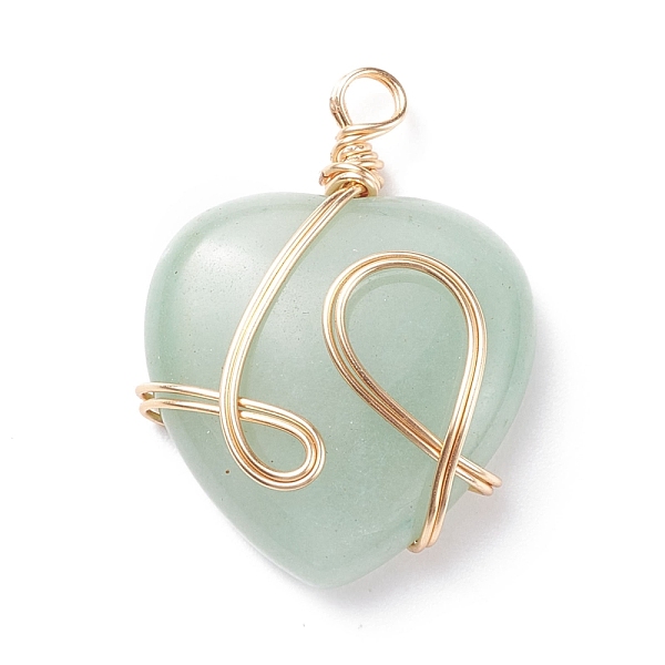 PandaHall Natural Green Aventurine Pendants, with Golden Tone Copper Wire Wrapped, Heart, 40.5x30x8.5mm, Hole: 4.2mm Green Aventurine Heart
PandaHall Natural Green Aventurine Pendants, with Golden Tone Copper Wire Wrapped, Heart, 40.5x30x8.5mm, Hole: 4.2mm Green Aventurine Heart