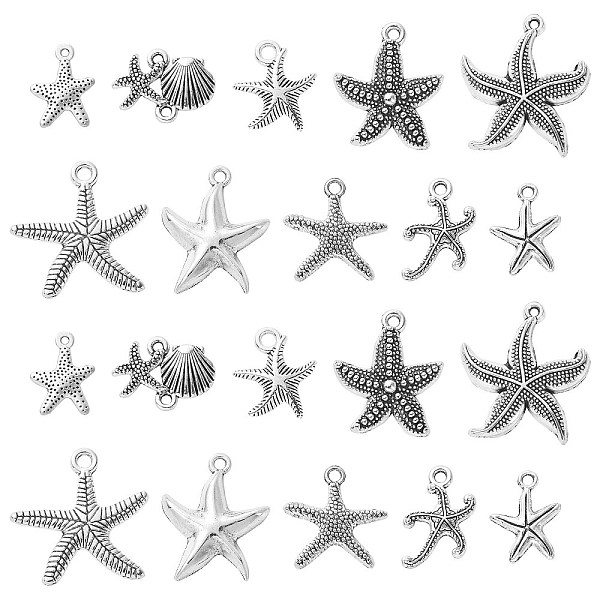 PandaHall 100Pcs 10 Styles Tibetan Style Alloy Pendants, Starfish Charms, Antique Silver, 16~25.5x12~24x2~3.5mm, Hole: 1~2mm, 10pcs/style...
PandaHall 100Pcs 10 Styles Tibetan Style Alloy Pendants, Starfish Charms, Antique Silver, 16~25.5x12~24x2~3.5mm, Hole: 1~2mm, 10pcs/style...