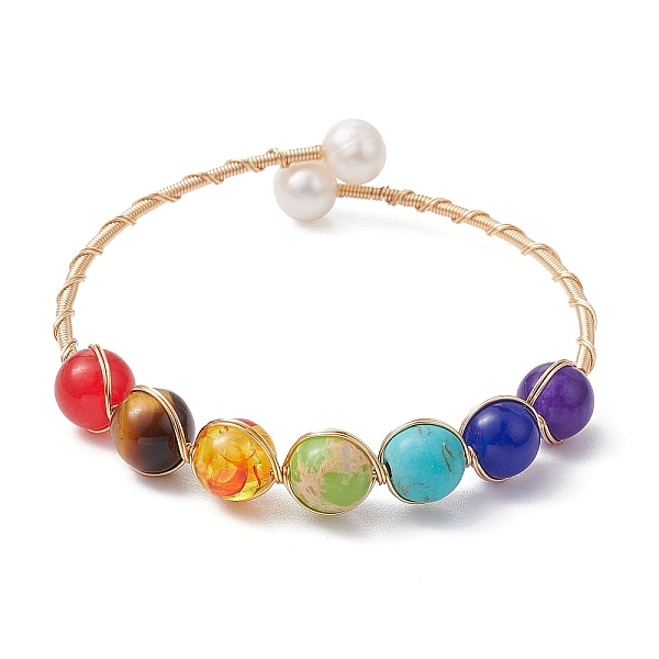 PandaHall Natural & Synthetic Mixed Stone & Pearl Beaded Bangle, Brass Cuff Bangles, Light Gold, Inner Diameter: 2-1/4 inch(5.8cm) Mixed...
PandaHall Natural & Synthetic Mixed Stone & Pearl Beaded Bangle, Brass Cuff Bangles, Light Gold, Inner Diameter: 2-1/4 inch(5.8cm) Mixed...