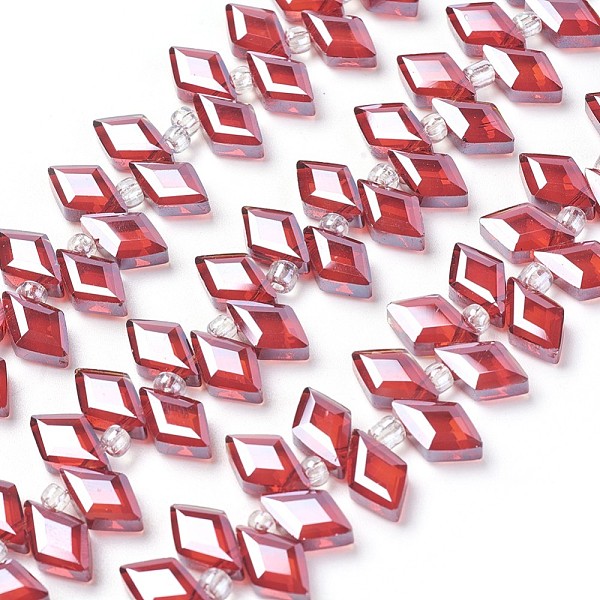 PandaHall Electroplate Glass Beads Strands, Pearl Luster Plated, Faceted, Rhombus, Red, 13x8x4~4.5mm, Hole: 1mm, about 40pcs/strand, 7.9~8.5...
PandaHall Electroplate Glass Beads Strands, Pearl Luster Plated, Faceted, Rhombus, Red, 13x8x4~4.5mm, Hole: 1mm, about 40pcs/strand, 7.9~8.5...