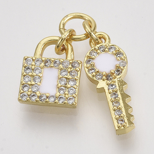 PandaHall Brass Micro Pave Cubic Zirconia Pendants, with Enamel and Jump Rings, Key and Lock, Nickel Free, Real 18K Gold Plated, White, Lock...
PandaHall Brass Micro Pave Cubic Zirconia Pendants, with Enamel and Jump Rings, Key and Lock, Nickel Free, Real 18K Gold Plated, White, Lock...