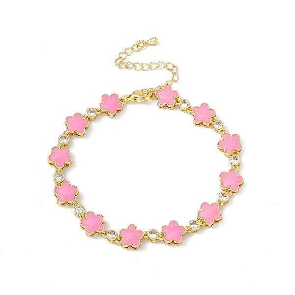 PandaHall Brass Micro Pave Cubic Zirconia Chain Bracelets, Enamel Style Pink Flower Link Chain Bracelet for Women, with Chain Extender &...
PandaHall Brass Micro Pave Cubic Zirconia Chain Bracelets, Enamel Style Pink Flower Link Chain Bracelet for Women, with Chain Extender &...