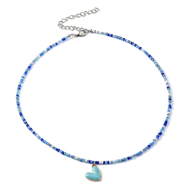 PandaHall Alloy Enamel Heart Charm Necklace, Glass Seed Beaded Necklace for Women, Blue, 17.13 inch(43.5cm) Glass Blue
PandaHall Alloy Enamel Heart Charm Necklace, Glass Seed Beaded Necklace for Women, Blue, 17.13 inch(43.5cm) Glass Blue