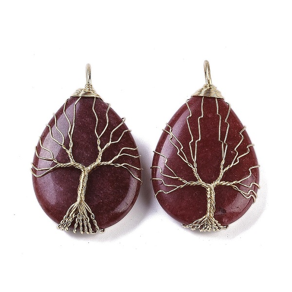 PandaHall Natural White Jade Dyed Big Pendants, Teardrop Charms with Copper Wire Wrapped Tree, Golden, Dark Red, 49~51.5x31x10~11mm, Hole...
PandaHall Natural White Jade Dyed Big Pendants, Teardrop Charms with Copper Wire Wrapped Tree, Golden, Dark Red, 49~51.5x31x10~11mm, Hole...