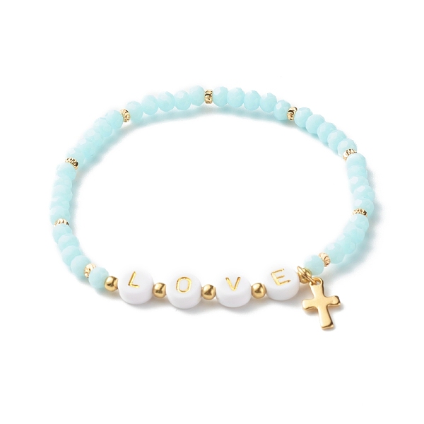 PandaHall Glass Beads Stretch Bracelets, with Acrylic & Brass Beads, 304 Stainless Steel Cross Charms, Word Love, Light Sky Blue, Inner...
PandaHall Glass Beads Stretch Bracelets, with Acrylic & Brass Beads, 304 Stainless Steel Cross Charms, Word Love, Light Sky Blue, Inner...