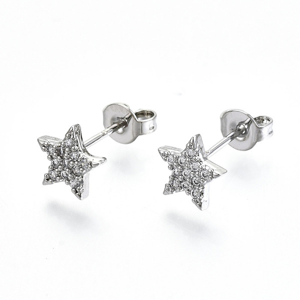 PandaHall Brass Micro Pave Clear Cubic Zirconia Stud Earrings, with Ear Nuts, Nickel Free, Star, Platinum, 7.5x8mm, Pin: 0.8mm Brass Star...
PandaHall Brass Micro Pave Clear Cubic Zirconia Stud Earrings, with Ear Nuts, Nickel Free, Star, Platinum, 7.5x8mm, Pin: 0.8mm Brass Star...