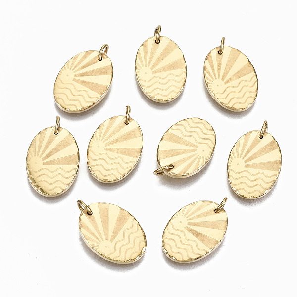 PandaHall 304 Stainless Steel Pendants, with Jump Rings, Oval with Sun, Real 14K Gold Plated, 17.5x12.5x2mm, Jump Ring: 5x0.8mm, 3.4mm inner...
PandaHall 304 Stainless Steel Pendants, with Jump Rings, Oval with Sun, Real 14K Gold Plated, 17.5x12.5x2mm, Jump Ring: 5x0.8mm, 3.4mm inner...
