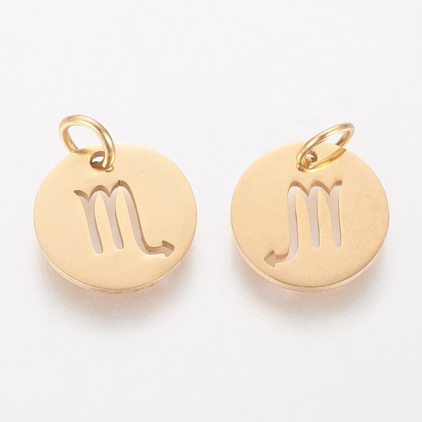 PandaHall 304 Stainless Steel Pendants, with Jump Ring, Laser Cut, Flat Round with Constellation/Zodiac Sign, Golden, Scorpio, 12x1mm, Hole...
PandaHall 304 Stainless Steel Pendants, with Jump Ring, Laser Cut, Flat Round with Constellation/Zodiac Sign, Golden, Scorpio, 12x1mm, Hole...