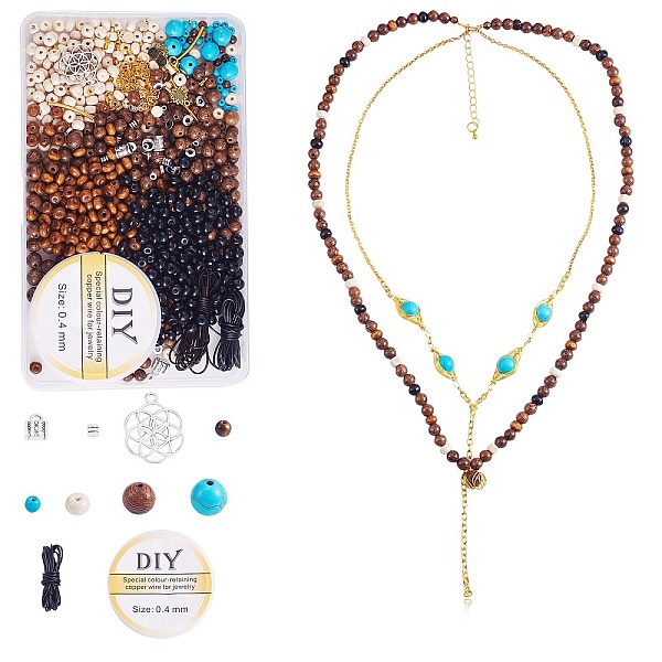 PandaHall DIY Jewelry Bohemia Necklace Making Kits, Including Natural Tiger Eye & Synthetic Turquoise Round Beads, Wood & Brass Beads, Brass..., Multicolor
PandaHall DIY Jewelry Bohemia Necklace Making Kits, Including Natural Tiger Eye & Synthetic Turquoise Round Beads, Wood & Brass Beads, Brass..., Multicolor