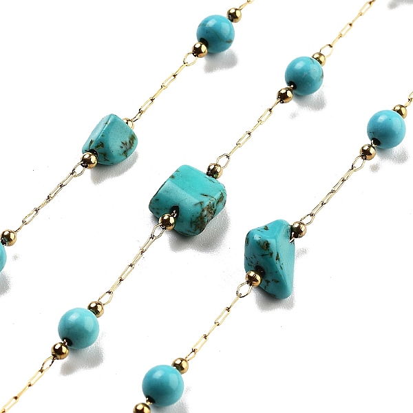 PandaHall Handmade Nuggets Synthetic Turquoise Beaded Chains, with Ion Plating(IP) 304 Stainless Steel Paperclip Chains, Unwelded, Real 18K...
PandaHall Handmade Nuggets Synthetic Turquoise Beaded Chains, with Ion Plating(IP) 304 Stainless Steel Paperclip Chains, Unwelded, Real 18K...