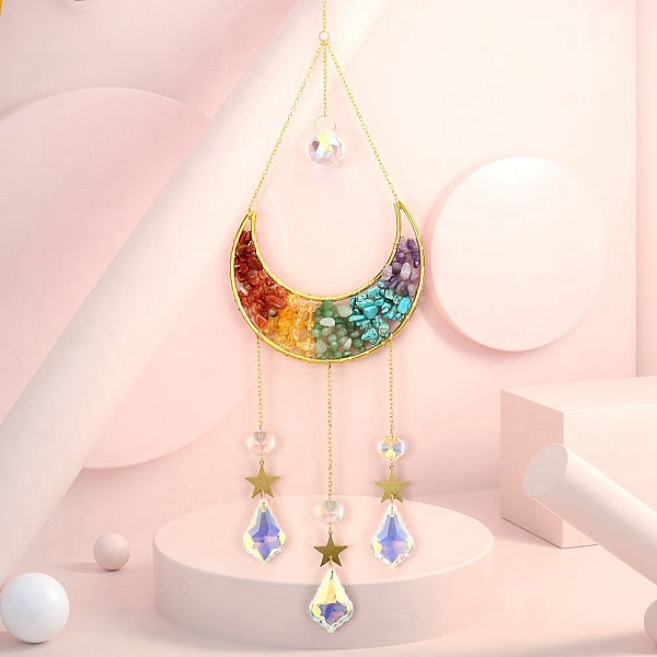 PandaHall Copper Wire Wrapped Gemstone Chips & Metal Moon Pendant Decorations, Hanging Suncatchers, with Glass Leaf Pendant, 50~55x11cm...
PandaHall Copper Wire Wrapped Gemstone Chips & Metal Moon Pendant Decorations, Hanging Suncatchers, with Glass Leaf Pendant, 50~55x11cm...