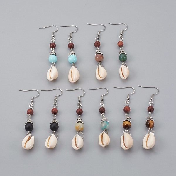PandaHall Round Natural Mixed Stone Dangle Earrings, with Cowrie Shell, Natural Sandalwood Beads and 304 Stainless Steel Earring Hooks..., Multicolor
PandaHall Round Natural Mixed Stone Dangle Earrings, with Cowrie Shell, Natural Sandalwood Beads and 304 Stainless Steel Earring Hooks..., Multicolor