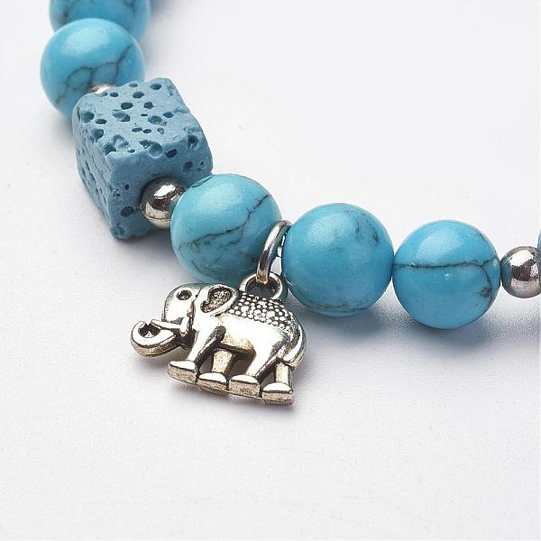 PandaHall Natural Lava Rock Stretch Bracelets, with Natural Howlite and Alloy Elephant Charms, Round & Cube, 2-1/8 inch(55mm) Natural...
PandaHall Natural Lava Rock Stretch Bracelets, with Natural Howlite and Alloy Elephant Charms, Round & Cube, 2-1/8 inch(55mm) Natural...