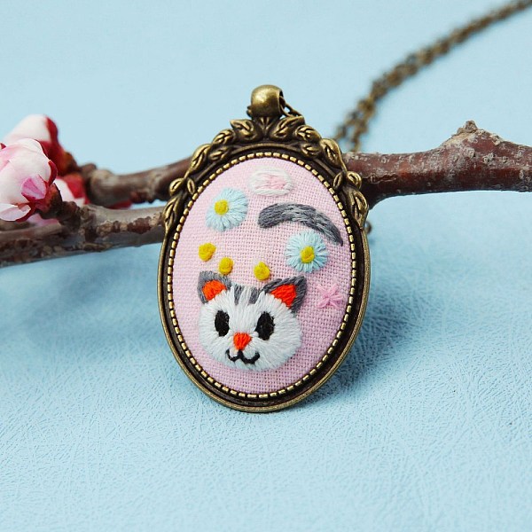 PandaHall Cute Cat Handmade Pendant Necklace, Embroidery Sets, DIY Cartoon Embroidery Starter Creative Sweater Necklace Gift, Pink, 40x30mm...
PandaHall Cute Cat Handmade Pendant Necklace, Embroidery Sets, DIY Cartoon Embroidery Starter Creative Sweater Necklace Gift, Pink, 40x30mm...