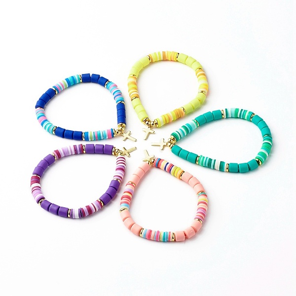PandaHall Handmade Polymer Clay Stretch Bracelets, with Brass Beads and Cross Charm, Mixed Color, Inner Diameter: 2-1/8 inch(5.3cm) Polymer..., Multicolor
PandaHall Handmade Polymer Clay Stretch Bracelets, with Brass Beads and Cross Charm, Mixed Color, Inner Diameter: 2-1/8 inch(5.3cm) Polymer..., Multicolor