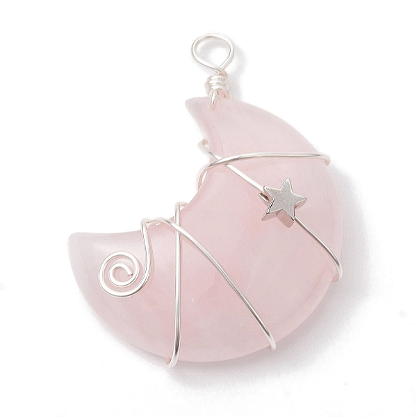 PandaHall Natural Rose Quartz Copper Wire Wrapped Pendants, Moon with Star Charms, Platinum, 44.5x35x11.5mm, Hole: 4mm Rose Quartz Moon
PandaHall Natural Rose Quartz Copper Wire Wrapped Pendants, Moon with Star Charms, Platinum, 44.5x35x11.5mm, Hole: 4mm Rose Quartz Moon