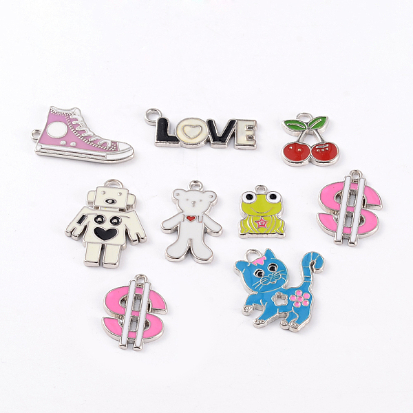 PandaHall Mixed Shape Platinum Plated Alloy Enamel Pendants, Mixed Color, about 17~25mm wide, 20~27mm long, 1.5~2mm thick, hole: 2mm..., Multicolor
PandaHall Mixed Shape Platinum Plated Alloy Enamel Pendants, Mixed Color, about 17~25mm wide, 20~27mm long, 1.5~2mm thick, hole: 2mm..., Multicolor