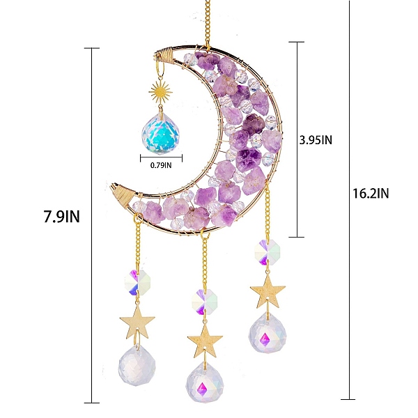 PandaHall Glass & Amethyst Nuggets Moon Pendant Decorations, Hanging Suncatchers, with Brass Findings, for Home Decoration, 411mm Amethyst...
PandaHall Glass & Amethyst Nuggets Moon Pendant Decorations, Hanging Suncatchers, with Brass Findings, for Home Decoration, 411mm Amethyst...