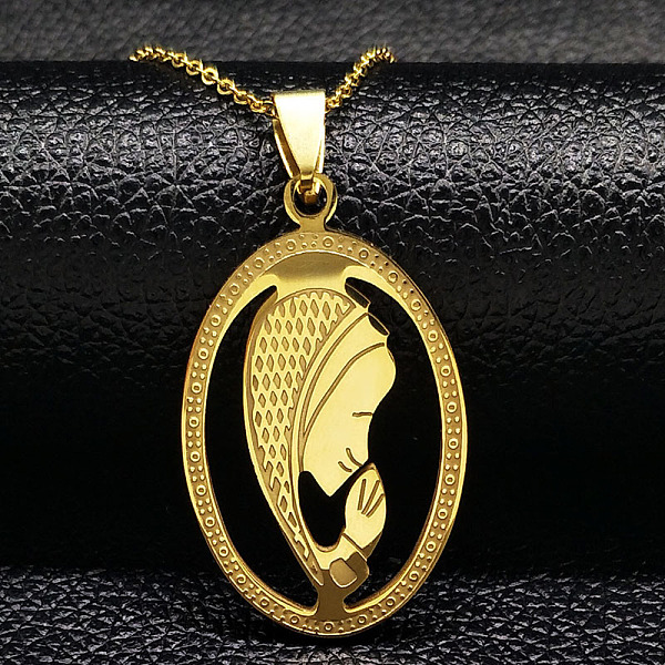 PandaHall 304 Stainless Steel Pendant Necklaces, Oval with Virgin Mary charms, Golden, 20.00 inch(50.8cm) 304 Stainless Steel Oval
PandaHall 304 Stainless Steel Pendant Necklaces, Oval with Virgin Mary charms, Golden, 20.00 inch(50.8cm) 304 Stainless Steel Oval